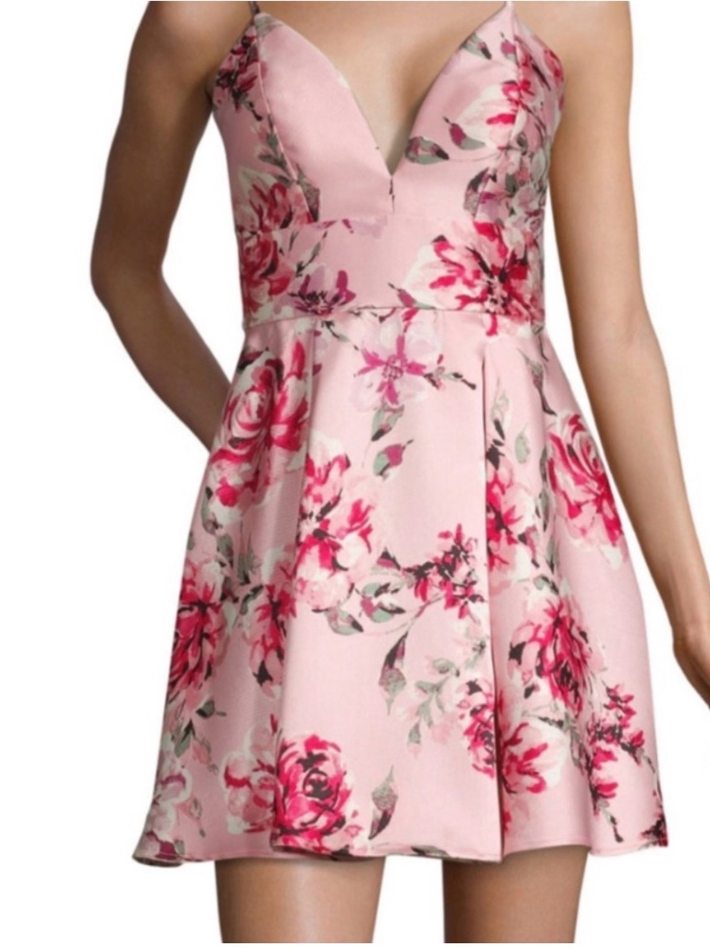 Speechless Pink Floral V-Neck Fit-and-Flare Mini Dress
